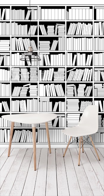 Picture of Bookshelf In Black And White Vector Illustration